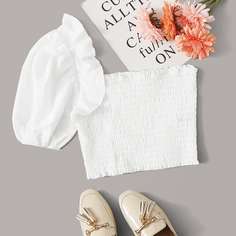 Короткий топ на одно плечо с оборками Shein