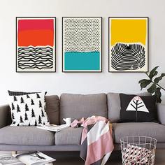 3шт стенная живопись с абстрактным узором без рамки Shein