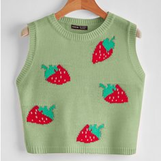 Трикотажный жилет с узором клубники Shein
