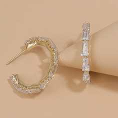 Открытые серьги-кольца с цирконом Shein
