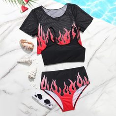 Огонь Повседневный Купальники для девочек Shein