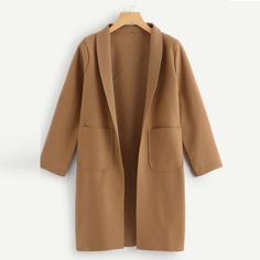 Однотонное длинное пальто размера плюс с карманом Shein