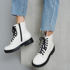 Сапоги из искусственной кожи на шнурках Shein