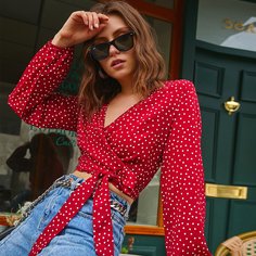 Короткая блуза в горошек Shein