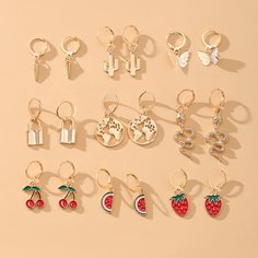 9 пар серьги-подвески с замком и фруктами Shein
