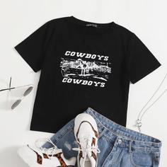 буква Повседневный Футболки Shein