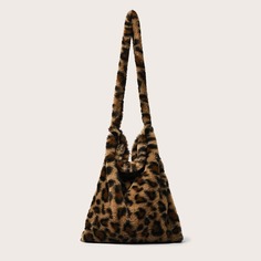 Плюшевая сумка-хобо с леопардовым принтом Shein