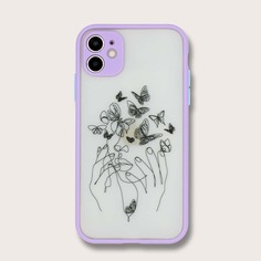 Чехол для iPhone с контрастной рамкой и принтом бабочки Shein