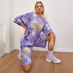 Разноцветный топ и шорты с текстовым принтом Shein