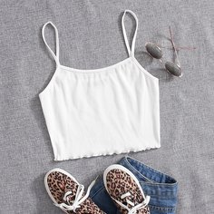 Короткий вязаный топ в рубчик с листьями салата Shein