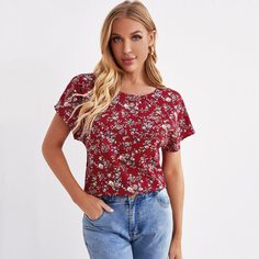 Топ с цветочным принтом Shein