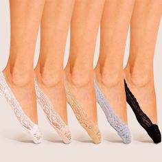 Контрастные кружевные невидимые носки 5 пар Shein