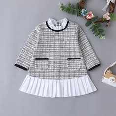 Твидовое платье с плиссированным краем для девочек Shein