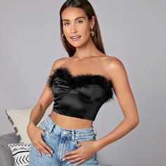 Атласный топ с искусственным мехом Shein