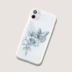 Прозрачный чехол для iPhone с принтом цветка и бабочки Shein
