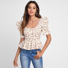 Застежка цветочный Бохо Блузы Shein