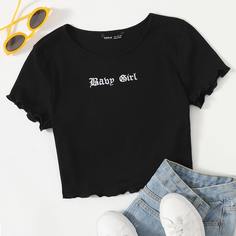 Вышивка буква Повседневный Футболки Shein