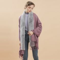 Шарф с бахромой и искусственным мехом Shein