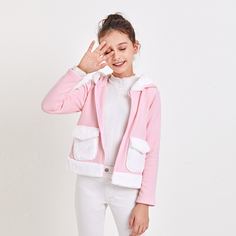 Куртка на молнии с капюшоном и искусственным мехом для девочек Shein