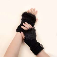Вязаные перчатки без пальцев с искусственныым мехом Shein