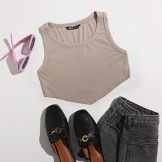 Трикотажный жилет в рубчик с подолом из платка Shein