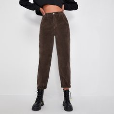Вельветовые брюки с высокой талией Shein