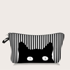 Косметичка в полоску с узором кошки Shein