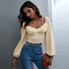 Однобортный Одноцветный Элегантный Блузы Shein