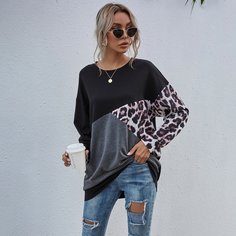 Контрастный свитшот с леопардовым принтом Shein