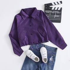 на кулиске Одноцветный Повседневный Куртки для девочек Shein