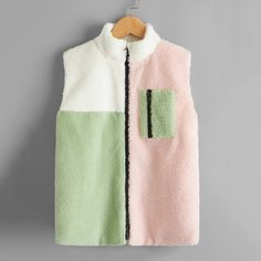 на молнии Контрастный цвет Повседневный Куртки для девочек Shein