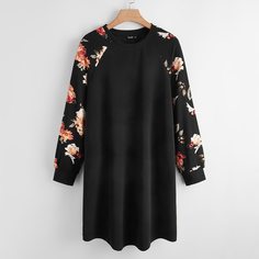 Платье размера плюс с цветочным принтом и рукавом реглан Shein