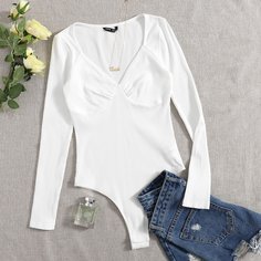 трикотажный Одноцветный Элегантный Боди Shein