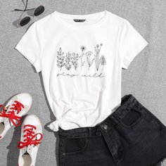 буква Повседневный Футболки Shein