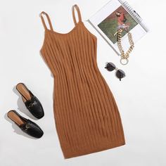 Одноцветный Повседневный Платья-свитеры Shein