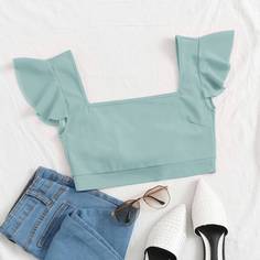 Короткий топ с квадратным вырезом и оборками Shein