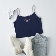 Короткий топ с вышивкой американского флага и букв Shein