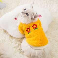 Плюшевый свитшот с цветочной вышивкой для домашних животных Shein