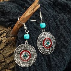 Круглые серьги-подвески с бирюзой Shein