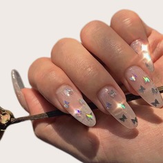 24шт накладные ногти с декором бабочки и 1 лист лента Shein