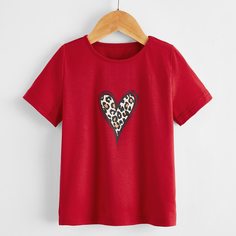 Леопардовый Повседневный Футболки для маленьких девочек Shein