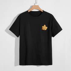 Мужская футболка с вышивкой из кленового листа Shein