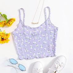 Топ на подтяжках с цветком ромашки и салатом Shein