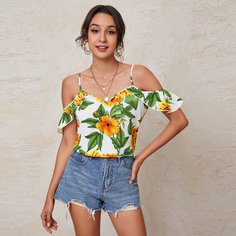 с оборками Цветочный Бохо Блузы Shein