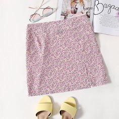 на молнии цветочный Повседневный Юбки Shein