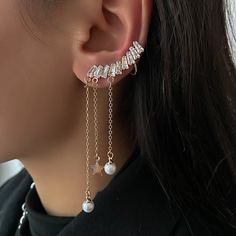 Серьги-подвески с цирконом и искусственными жемчугами Shein