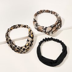 Повязка на голову с змеиным и леопардовым узором 3шт Shein