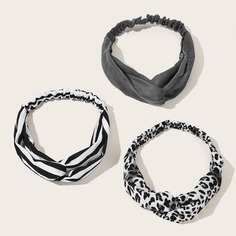 Полосатая повязка на голову с леопардовым узором 3шт Shein