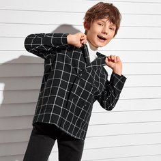 Двубортное пальто в клетку для мальчиков Shein