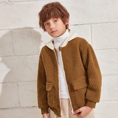 Плюшевая куртка с молнией и капюшоном для мальчиков Shein
